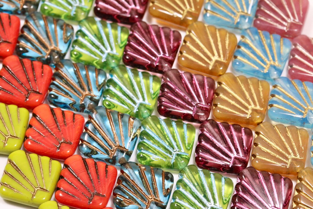 Czech Glass Diafan Beads 6pcs Pressed Czech Fan Shaped Beads CHOOSE