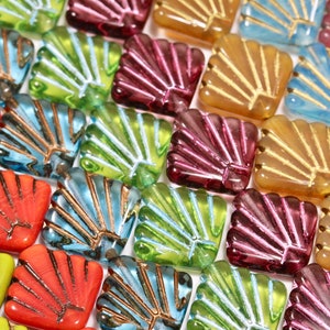 Czech Glass Diafan Beads - 6pcs - Pressed Czech Fan Shaped Beads - CHOOSE COLORS - 16mm