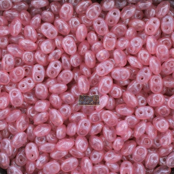 トローズビーズ 20g Czech Superduo 2-hole Beads - OPAL Rose WHITE LUSTER - 2.5x5mm