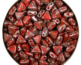 10g Czech KHEOPS Perles® par Puca® beads - 2 hole beads - Opaque Coral Red PICASSO - 6mm - triangle beads - approx. 70pcs