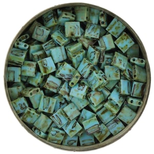 MIYUKI Full Tila Beads, Opaque Turquoise Picasso # 4514 ** 10 grams