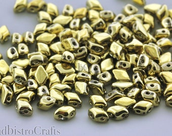 Mini GemDuo Beads 6x4mm Crystal Full Brass 2-Hole Czech Seed Beads ~ 120pcs