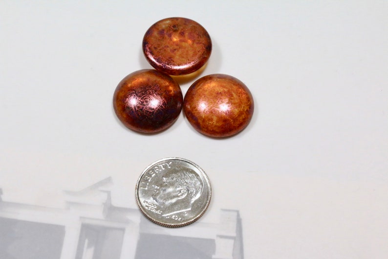 Glass Cabochon 18mm Round Pressed Czech Glass Cabs Alabaster SATIN SAGE, Golden or Copper honey LUSTER 2 pieces COPPER HONEY Luster