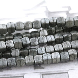 Czech Cube beads - Acid ETCHED Jet FULL CHROME - rustic mini square cube beads - 4x4mm - 50pcs