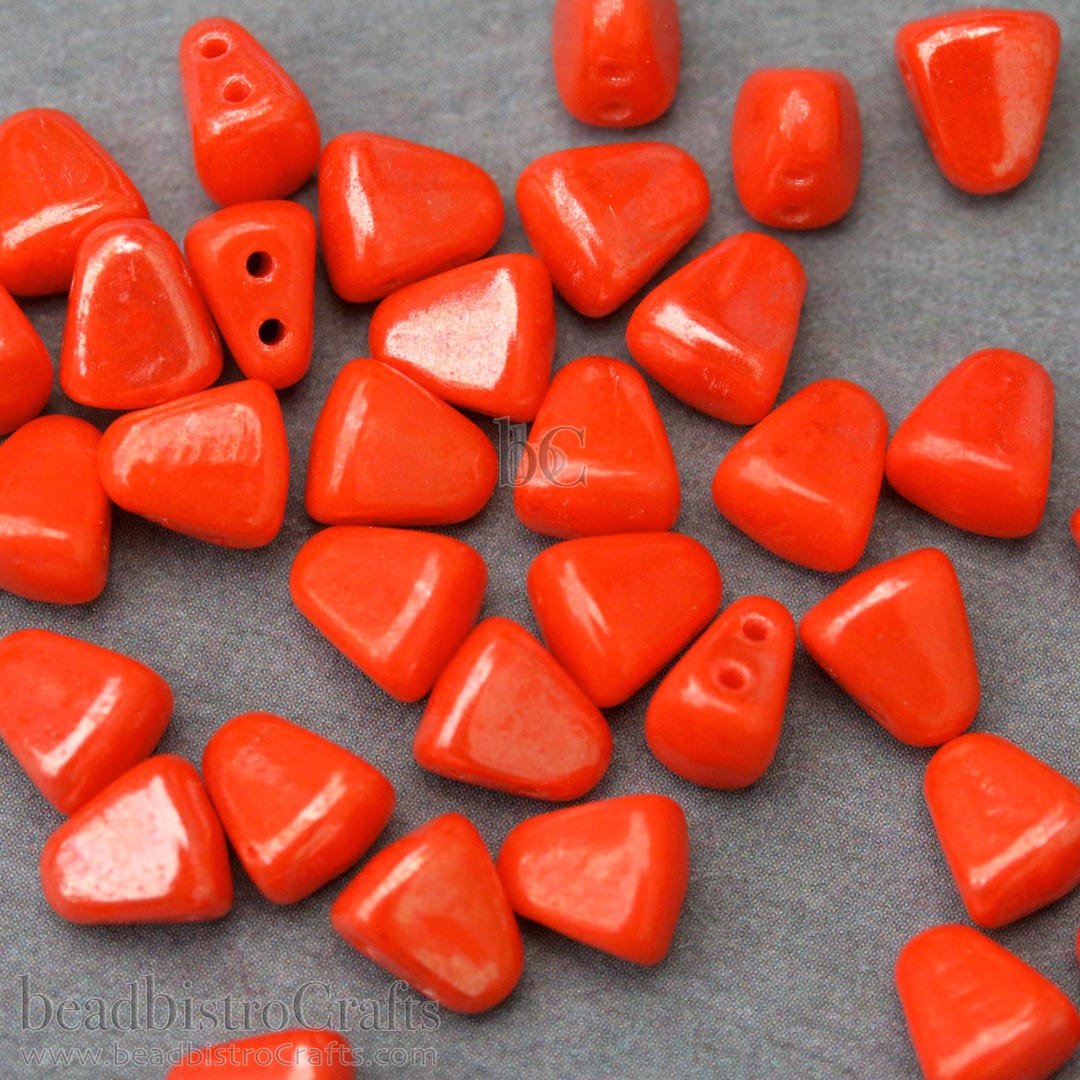 50pcs Czech NIB-BIT Beads - New 2 Hole Nib Bit - Opaque Persimmon White ...