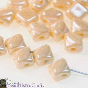 40pcs 5mm Silky beads Opaque Ivory WHITE LUSTER Silky beads 2-hole Czech glass 5x5mm image 2