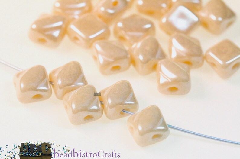 40pcs 5mm Silky beads Opaque Ivory WHITE LUSTER Silky beads 2-hole Czech glass 5x5mm image 2