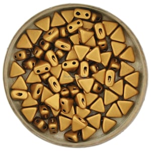 10 g de perles tchèques KHEOPS Perles® par Puca® - Perles à 2 trous - LAITON MAT Or - 6 mm - Perles triangulaires - env. 70 pièces