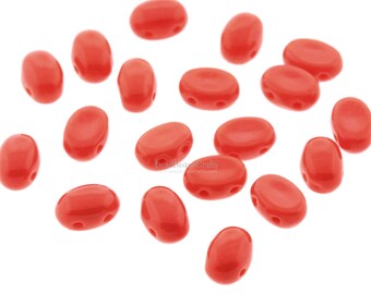 24pcs Czech SAMOS Perles Par Puca® 2-hole beads - Opaque BRIGHT CORAL (Light Coral) * - 5x7mm 2-hole oval cabochon