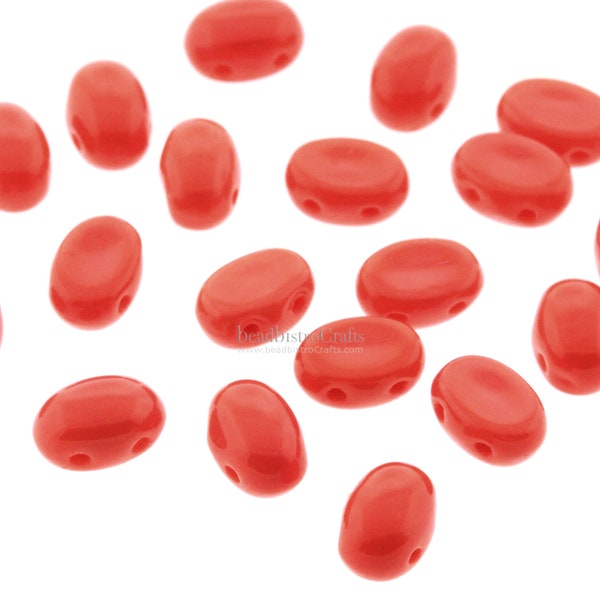 24pcs Czech SAMOS Perles Par Puca® 2-hole beads - Opaque BRIGHT CORAL (Light Coral) * - 5x7mm 2-hole oval cabochon