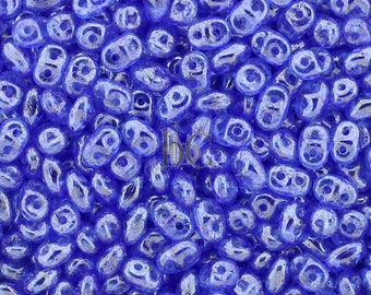 10g/20g Czech SuperDuo 2-hole Beads - Sapphire WHITE LUSTER * 2.5x5mm