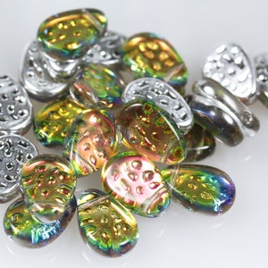 Czech 9x11mm Tear Drops 20pc or 100pc Flat Dimpled Drop Beads CHOOSE your COLOR BACKLIT Glass Rain Drop beads Backlit Utopia