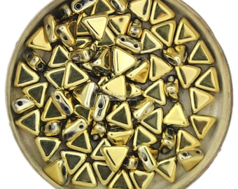 10g Czech KHEOPS Perles® par Puca® beads - 2 hole beads - FULL DORADO - Brass/Gold - 6mm - triangle beads - approx. 68pcs