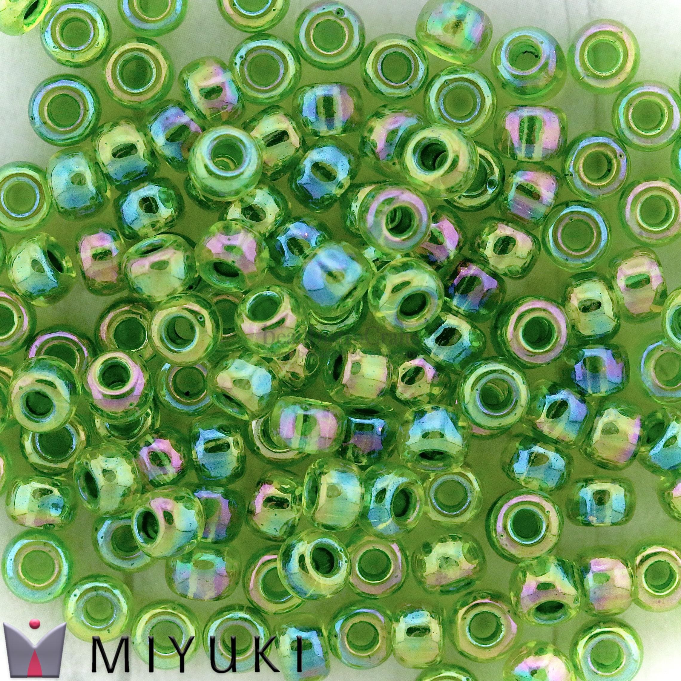 20g Round MIYUKI 8/0 or 6/0 Seed Beads - GREEN Lined Chartreuse AB