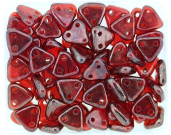 10g CzechMates 2-hole Triangle Beads - Ruby SILVERSHEEN - 6mm
