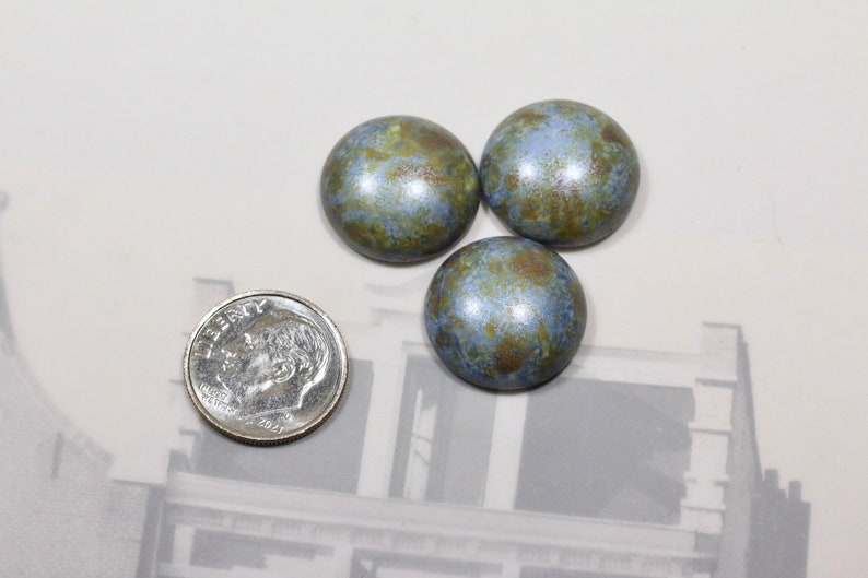 Glass Cabochon 18mm Round Pressed Czech Glass Cabs Alabaster SATIN SAGE, Golden or Copper honey LUSTER 2 pieces SATIN SAGE