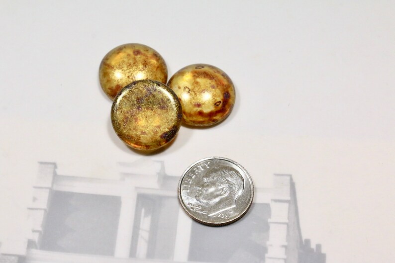 Glass Cabochon 18mm Round Pressed Czech Glass Cabs Alabaster SATIN SAGE, Golden or Copper honey LUSTER 2 pieces GOLDEN HONEY Luster