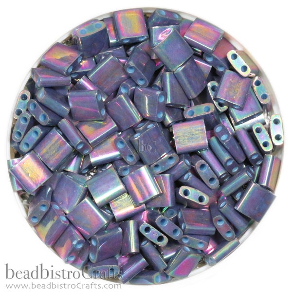 MIYUKI Full Tila Beads, Opaque Purple Grey Rainbow Luster - #1898 - 10 grams