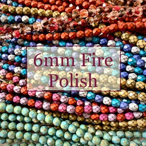 6mm Fire Polish beads * Fire Polish Facetted Czech glass beads - CHOOSE COLOR - 6mm Faceted Round beads