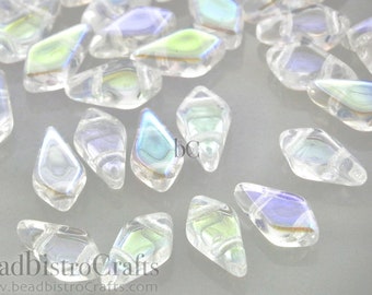 50pcs Czech KITE beads 2-hole beads - Crystal AB - 9x5mm Kite shaped beads