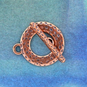 Antiqued Copper Toggle Clasp - 1 set - Dimpled Toggle Clasp - 17mm Textured Copper Toggle