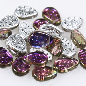 Czech 9x11mm Tear Drops 20pc or 100pc Flat Dimpled Drop Beads CHOOSE your COLOR BACKLIT Glass Rain Drop beads Backlit Heliotrope