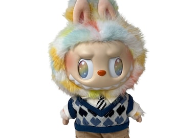 4-Piece Cozy Sweater Set for 37cm Labubu Doll Clothes Outfit, 14.5” Large Labubu Clothing, Handmade Doll Sweater Set