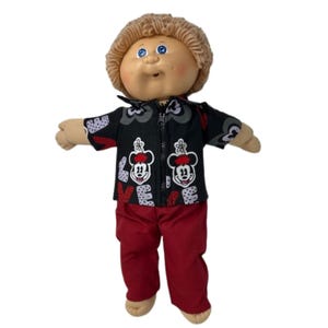 Mickey Inspired Doll Outfit, Black Character Jacket, Red Pants Set, Cabbage Patch Kid Clothes
