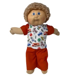 Cabbage Patch Doll Vehicle Outfit – Handmade Car Print Pant Set Fits 15–16 Inch Baby Dolls Unique Design