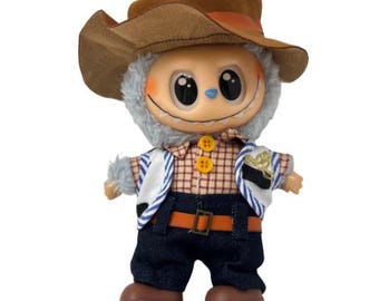 Western Outfit for 17.5cm Labubu, 6 Piece Cowboy Doll Set