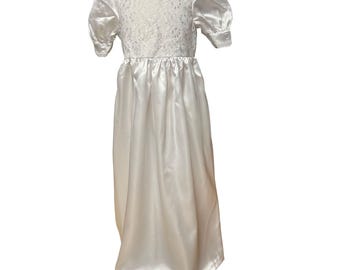Child Size 8 White Satin Lace Communion Dress, Girls Formal Gown, Handmade Special Occasion Wear