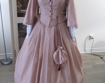Victorian Women Dress  - 1860s Women Fashion - Size 12 (B38" - W30") #NB-729