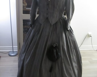 Victorian  Fashion Era - 1860s Women  Dress Period- Size XL (B44" - W36") #NB-733