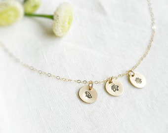 Birth Flower Necklace, Gold Birth Flower, Silver Birth Flower, Flower Necklace, Nox Jewelry, Dainty Floral Charm Necklace, Wildflower Charm