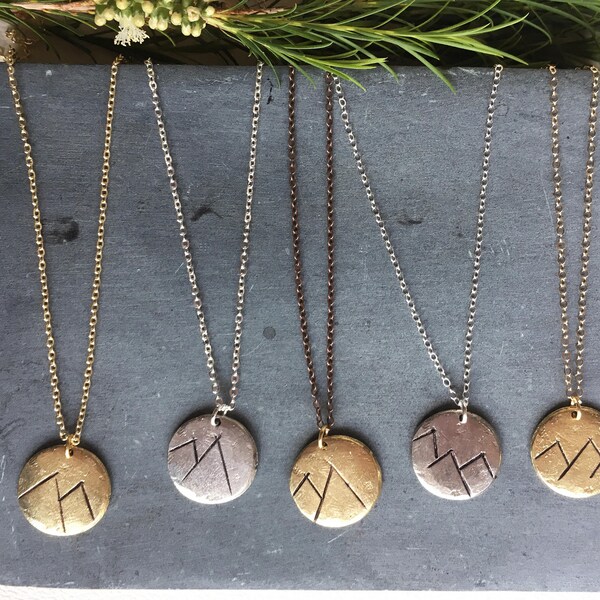 ROUGH Mountain Disc Necklace, Mountain Necklace, Mountain Range Necklace, Disc Necklace, Layering Necklace, Nature Necklace
