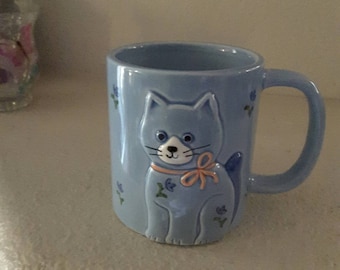 Vintage Otagari Cat 3D Raised Relief Mug/Cup Made in Japan