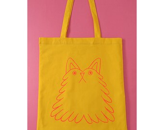 Funny cat tote bag, grumpy cat tote bag, cute tote bag, yellow tote bag, animal tote bag, funny tote bag