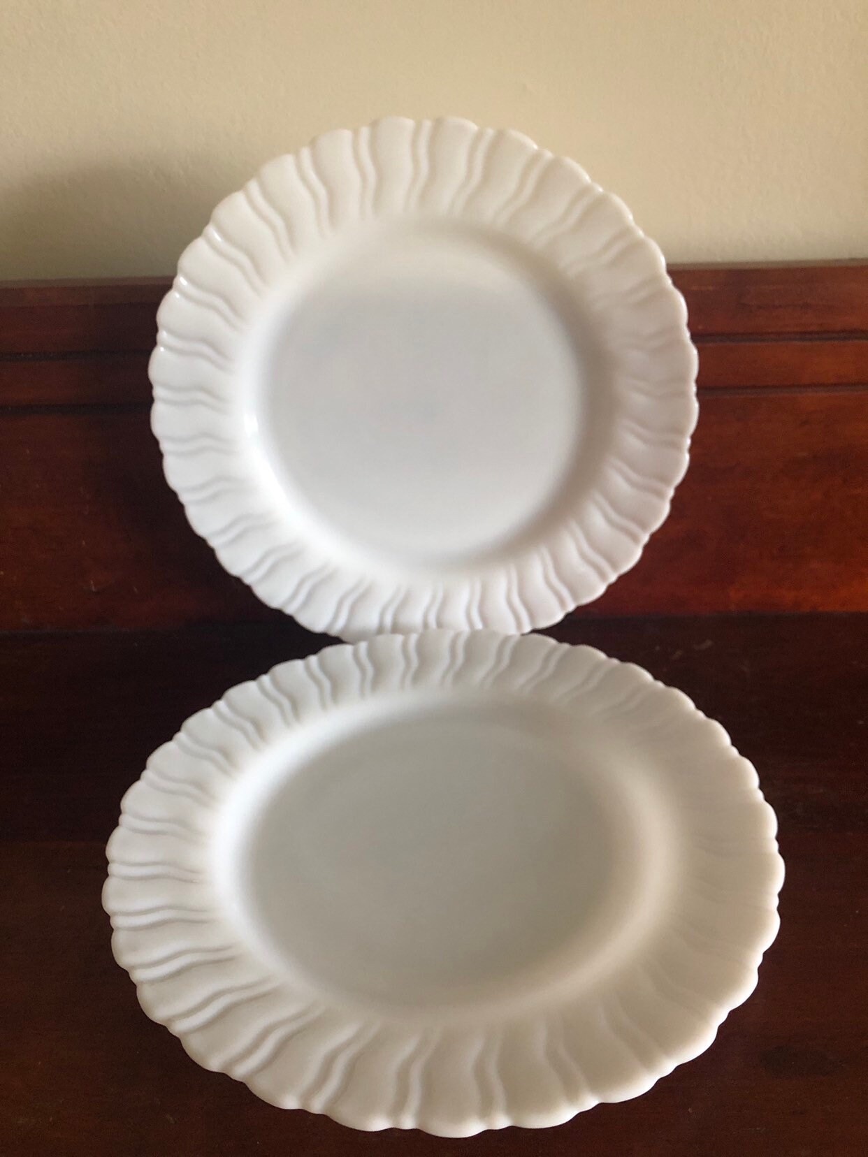 White scalloped edge plate Etsy
