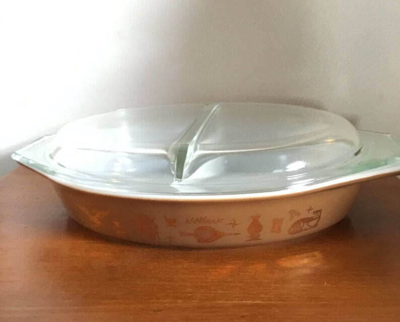 Brown pyrex divided dish with lid Etsy