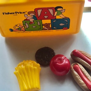 Play food with Fisher Price toy lunch box