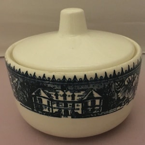 Blue currier and Ives by Taylor Smith blue sugar bowl and lid
