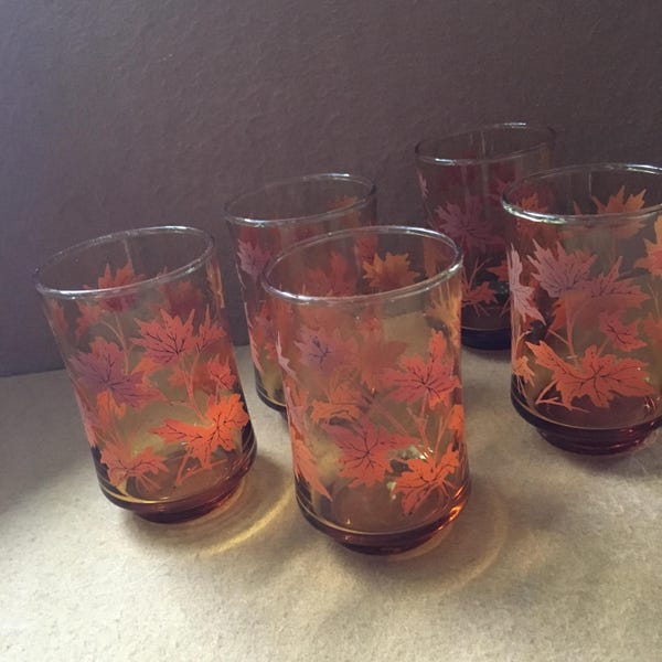 Vintage glasses  - orange leaf libbey