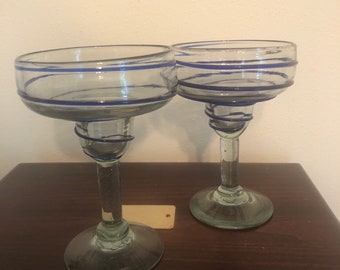 Mexican margarita glass set cobalt  blue swirl