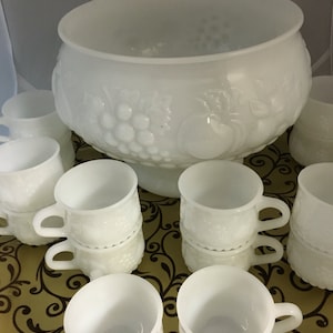white Milk Glass  punch set