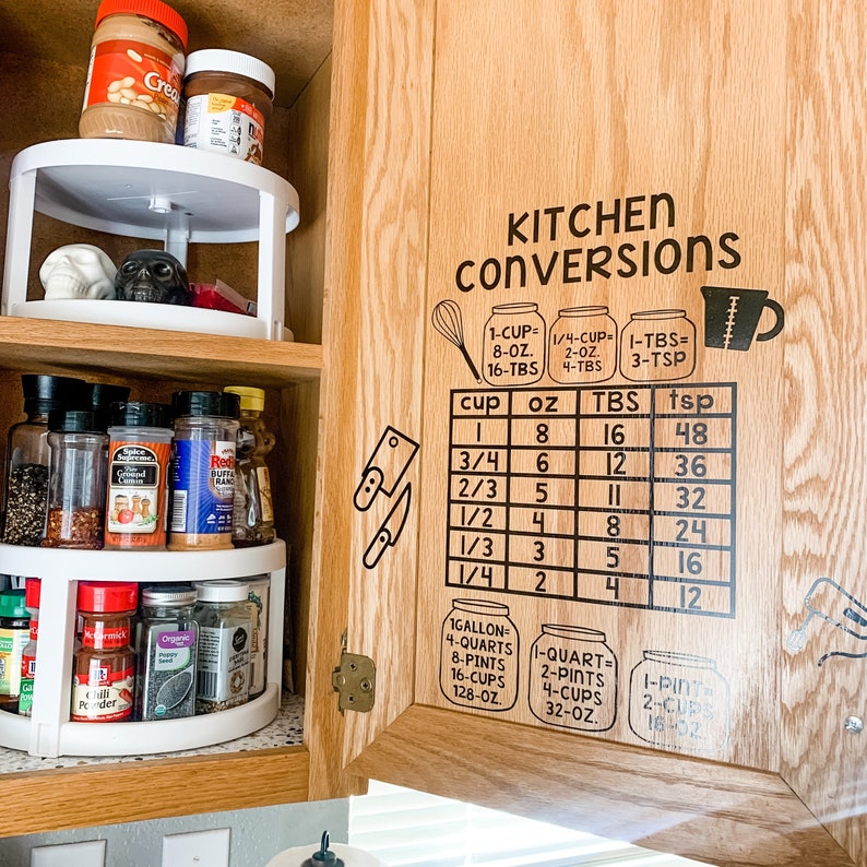 Kitchen Measurement and Equivalent Conversion Chart Mason Jar Decal Set • Great Gift Idea! Full Set • Utensils Included! **READY TO SHIP** 