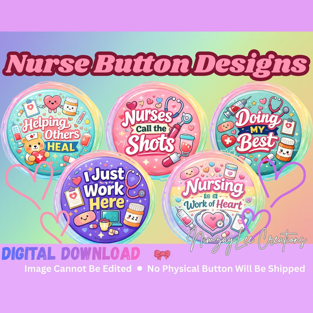 Nurse Button Designs Digital Download | Printable 2.25 Inch Button ...
