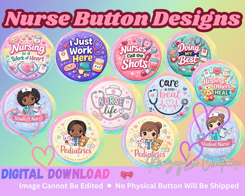 Nurse Button Designs Digital Download | Printable 2.25 Inch Button ...