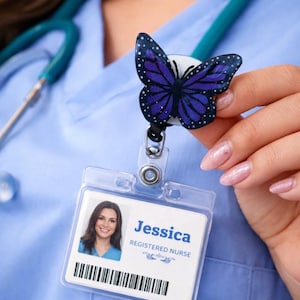 Butterfly Badge Reel | Personalized Employee Badge | Cute Resin Badge Reel | Durable | Name Badge | Gift for Coworker | Mariposas