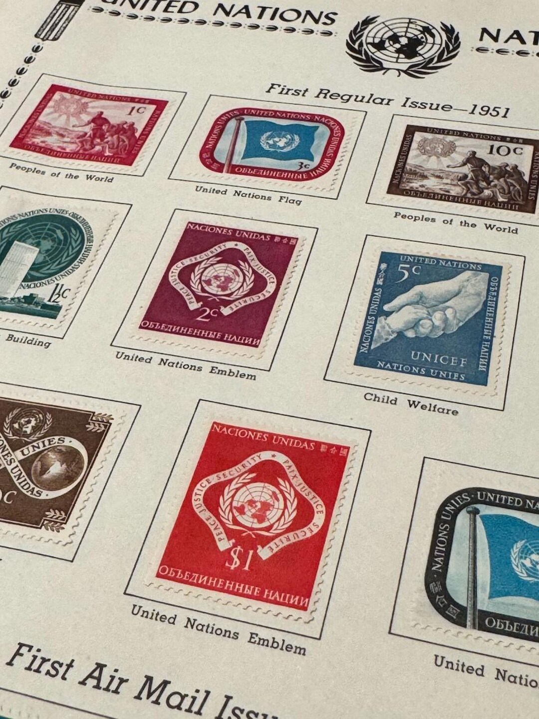 Vintage United Nations Stamp Collection 1951 Mint First Regular and