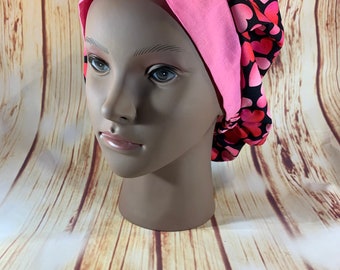 Hearts Valentine’s Day Bouffant Scrub Hat, Women’s Surgical Cap